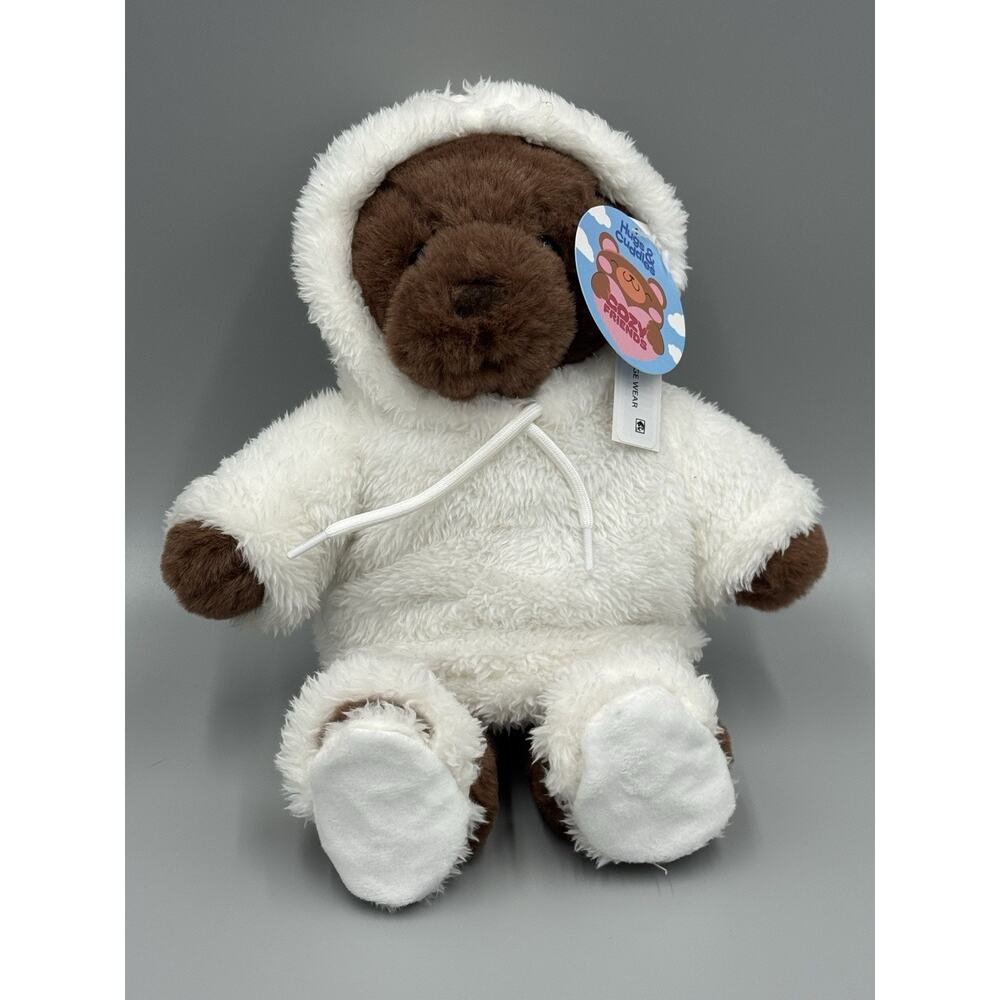 Hugs & Cuddles Cozy Friends Teddy Bear Plush In White Hoodie 10” Stuffed Animal